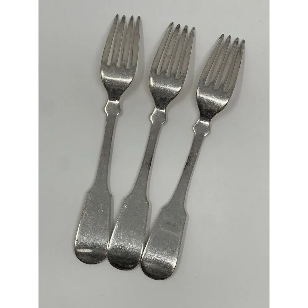 Rogers International Tipped 7 1/2” Dinner Forks Engraved Silverplate Set Of 3